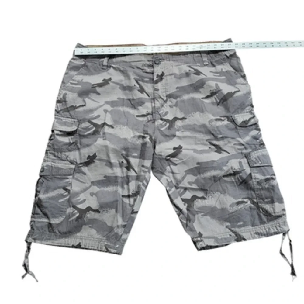 Plugg Men's Size 44‎ Gray Camouflage Cargo Shorts Drawstring Hem Relaxed Fit